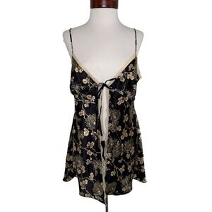 Victoria's Secret Floral Satin Lace Trim Chemise M Black Gold Lingerie Coquette